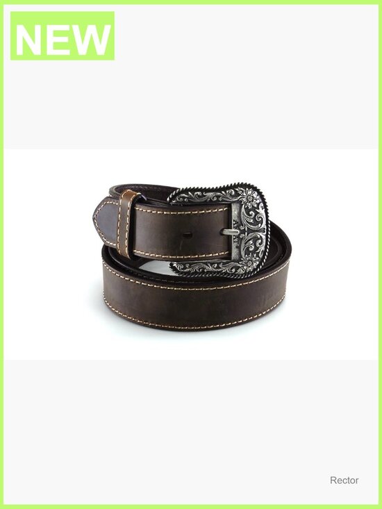 Western Leather Belt with Floral Buckle, Heavy Stitch, 1.5  display picture 3